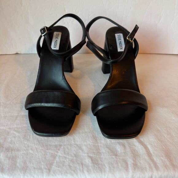 Steve Madden Mareena Leather Block Heel Sandal‎ Womens sz 10 Black Ankle Strap - Picture 3 of 11